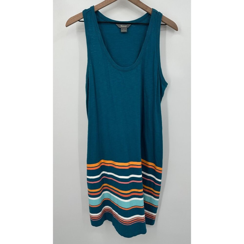 Natural Reflections Tank Dress Women M Blue Midi Sleeveless Scoop Neck Stripes